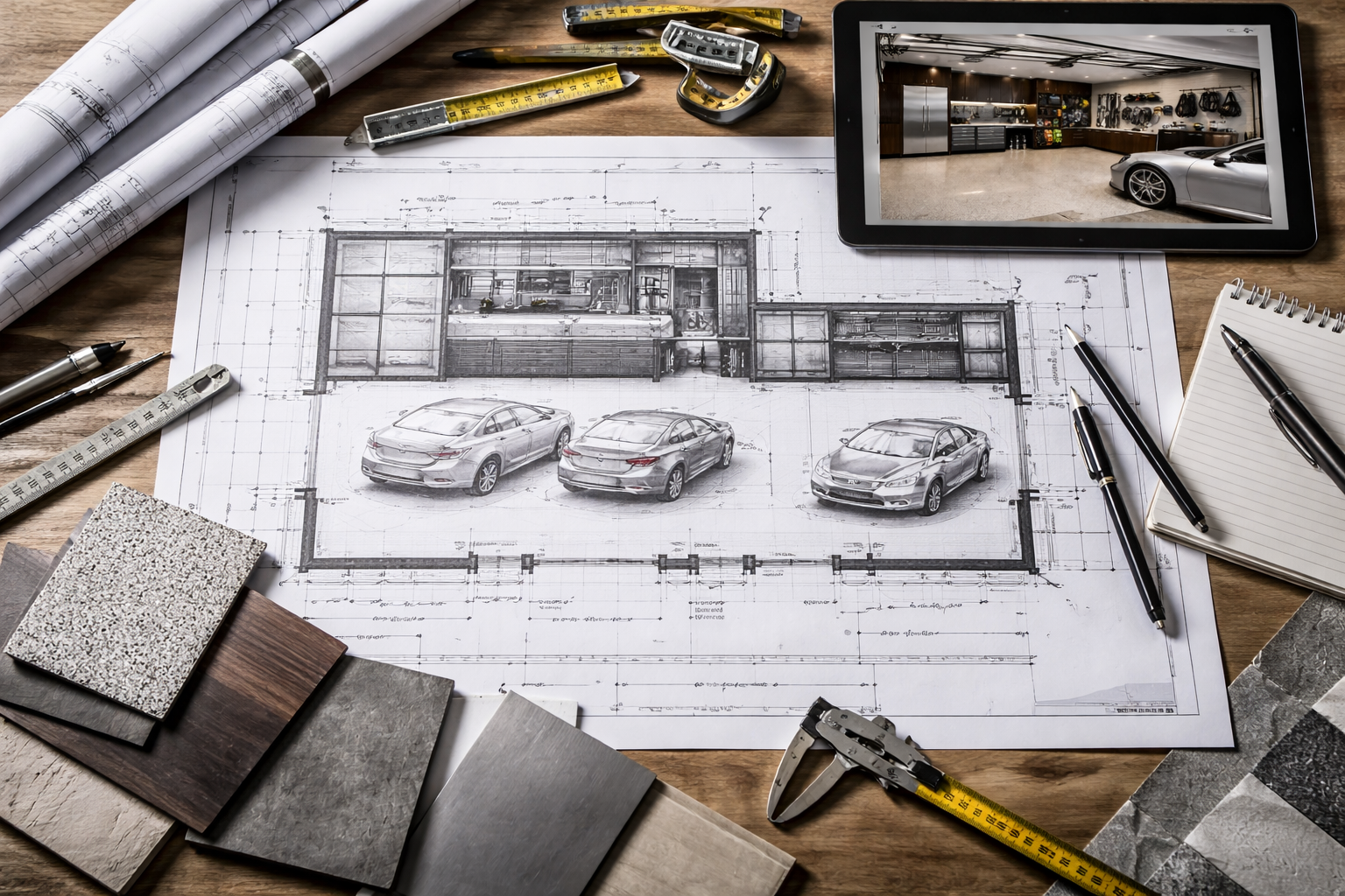 Architectural plans and design process for a custom residential garage build